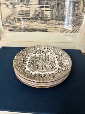 Set of 4 Vintage Dickens Series Salad Plates | Staffordshire Transferware